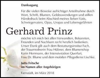Traueranzeige von Gerhard Prinz von WVG - Wochenspiegel Merseburg