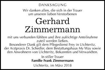 Traueranzeige von Gerhard Zimmermann von Mitteldeutsche Zeitung Weißenfels