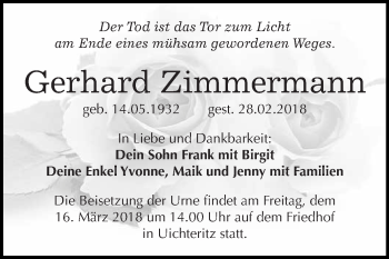 Traueranzeige von Gerhard Zimmermann von WVG - Wochenspiegel NMB / WSF / ZTZ