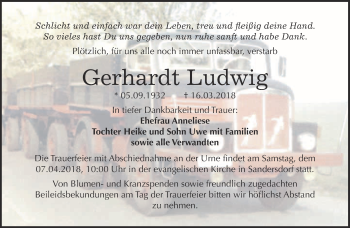 Traueranzeige von Gerhardt Ludwig von WVG - Wochenspiegel Bitterfeld
