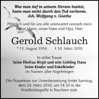 Traueranzeige von Gerold Schlauch von Mitteldeutsche Zeitung Weißenfels