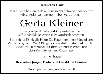 Traueranzeige von Gerta Kleiner von Mitteldeutsche Zeitung