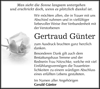 Traueranzeige von Gertraud Günter von Mitteldeutsche Zeitung Bitterfeld