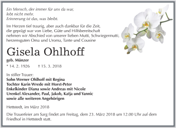 Traueranzeige von Gisela Ohlhoff von Mitteldeutsche Zeitung