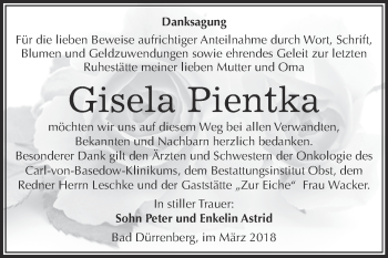 Traueranzeige von Gisela Pientka von Super Sonntag Merseburg
