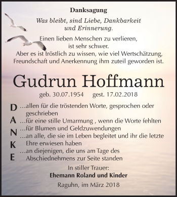 Traueranzeige von Gudrun Hoffmann von Mitteldeutsche Zeitung Bitterfeld