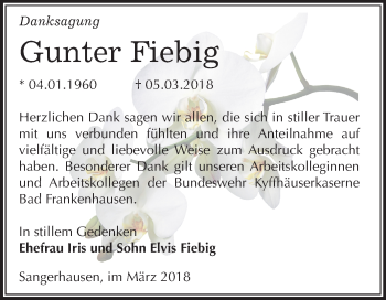 Traueranzeige von Gunter Fiebig von Mitteldeutsche Zeitung Sangerhausen