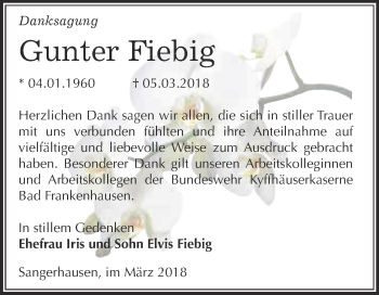 Traueranzeige von Gunter Fiebig von Super Sonntag SGH Mansf. Land