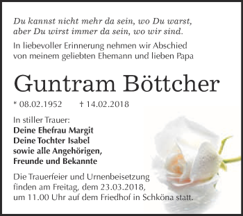 Traueranzeige von Guntram Böttcher von WVG - Wochenspiegel Wittenberg