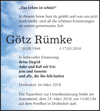 Traueranzeige von Götz Rümke von Mitteldeutsche Zeitung Aschersleben