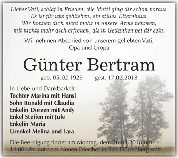 Traueranzeige von Günter Bertram von Mitteldeutsche Zeitung Merseburg/Querfurt