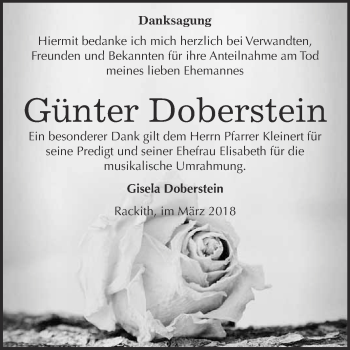Traueranzeige von Günter Doberstein von WVG - Wochenspiegel Wittenberg