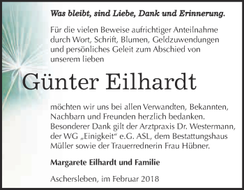 Traueranzeige von Günter Eilhardt von Super Sonntag Aschersleben