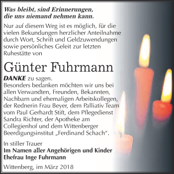 Traueranzeige von Günter Fuhrmann von WVG - Wochenspiegel Wittenberg