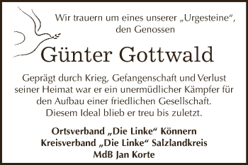 Traueranzeige von Günter Gottwald von Super Sonntag Bernburg