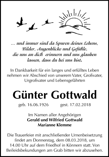 Traueranzeige von Günter Gottwald von Mitteldeutsche Zeitung Bernburg