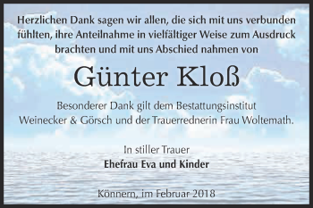 Traueranzeige von Günter Kloß von Super Sonntag Bernburg
