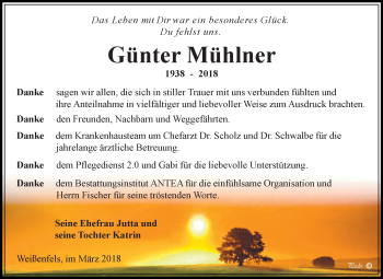 Traueranzeige von Günter Mühlner von Mitteldeutsche Zeitung Weißenfels