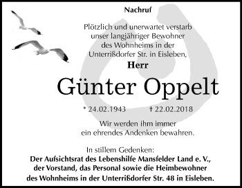 Traueranzeige von Günter Oppelt von Mitteldeutsche Zeitung