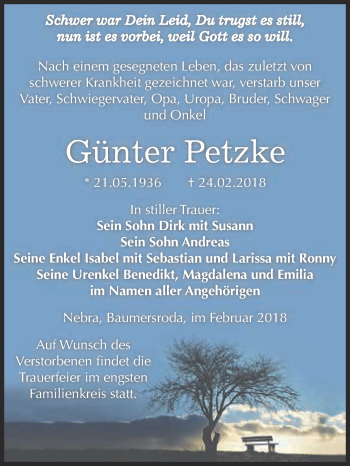 Traueranzeige von Günter Petzke von WVG - Wochenspiegel NMB / WSF / ZTZ