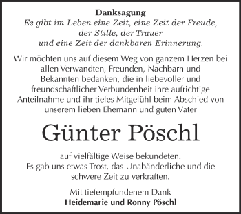 Traueranzeige von Günter Pöschl von Super Sonntag Quedlinburg
