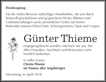 Traueranzeige von Günter Thieme von Super Sonntag Merseburg