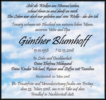 Traueranzeige von Günther Blumhoff von Super Sonntag Aschersleben