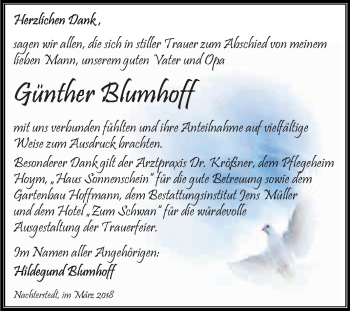 Traueranzeige von Günther Blumhoff von Super Sonntag Aschersleben