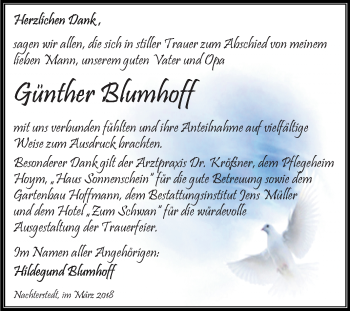 Traueranzeige von Günther Blumhoff von Mitteldeutsche Zeitung Aschersleben
