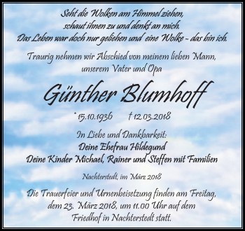 Traueranzeige von Günther Blumhoff von Mitteldeutsche Zeitung Aschersleben