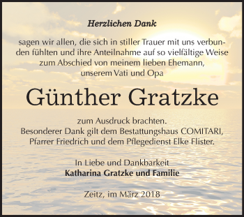 Traueranzeige von Günther Gratzke von Mitteldeutsche Zeitung
