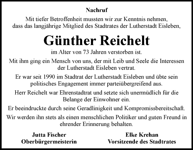  Traueranzeige für Günther Reichelt vom 20.03.2018 aus Mitteldeutsche Zeitung