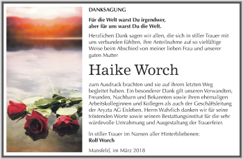 Traueranzeige von Haike Worch von Mitteldeutsche Zeitung