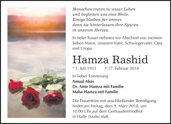Traueranzeige von Hamza Rashid von Mitteldeutsche Zeitung Halle/Saalkreis