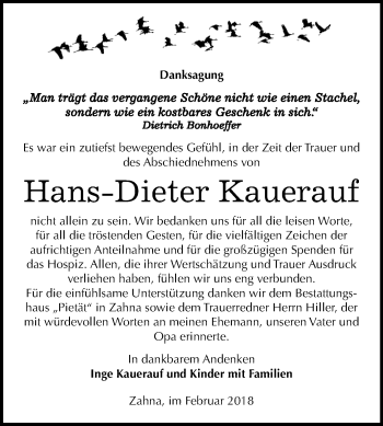 Traueranzeige von Hans-Dieter Kauerauf von WVG - Wochenspiegel Wittenberg