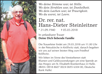 Traueranzeige von Hans-Dieter Steinleitner von Mitteldeutsche Zeitung Halle/Saalkreis