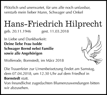 Traueranzeige von Hans-Friedrich Hilprecht von Mitteldeutsche Zeitung