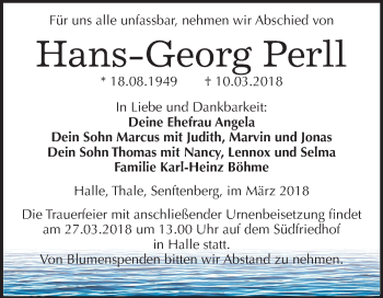 Traueranzeige von Hans-Georg Perll von Mitteldeutsche Zeitung Halle/Saalkreis
