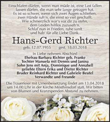 Traueranzeige von Hans-Gerd Richter von Mitteldeutsche Zeitung Halle/Saalkreis