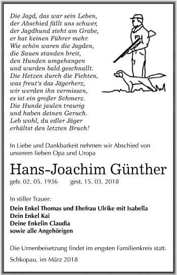 Traueranzeige von Hans-Joachim Günther von WVG - Wochenspiegel Merseburg
