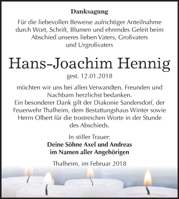 Traueranzeige von Hans-Joachim Hennig von Mitteldeutsche Zeitung Bitterfeld