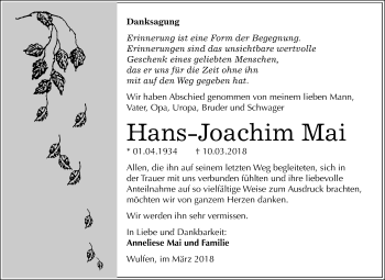 Traueranzeige von Hans-Joachim Mai von Mitteldeutsche Zeitung