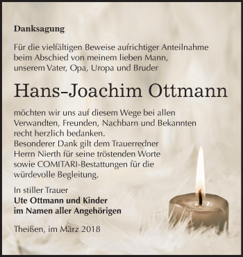 Traueranzeige von Hans-Joachim Ottmann von Mitteldeutsche Zeitung