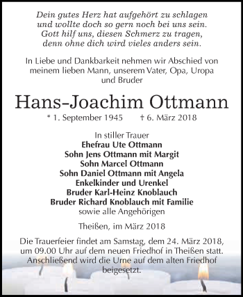 Traueranzeige von Hans-Joachim Ottmann von Super Sonntag Zeitz