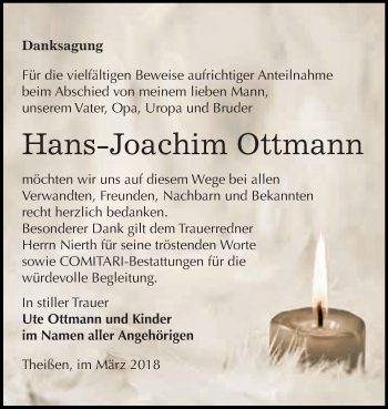 Traueranzeige von Hans-Joachim Ottmann von Super Sonntag Zeitz