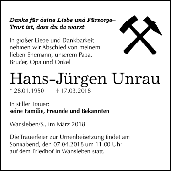 Traueranzeige von Hans-Jürgen Unrau von Mitteldeutsche Zeitung