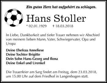 Traueranzeige von Hans Stoller von Mitteldeutsche Zeitung Halle/Saalkreis