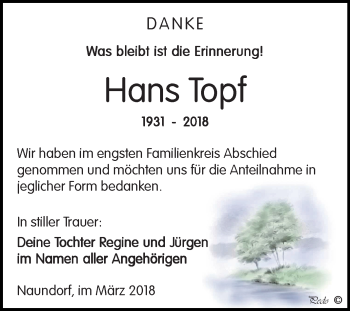 Traueranzeige von Hans Topf von Mitteldeutsche Zeitung Weißenfels