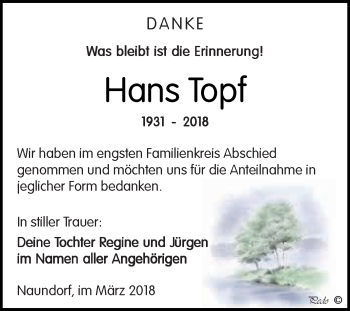 Traueranzeige von Hans Topf von WVG - Wochenspiegel NMB / WSF / ZTZ