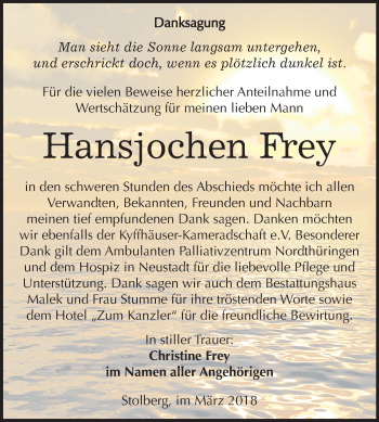 Traueranzeige von Hansjochen Frey von Mitteldeutsche Zeitung